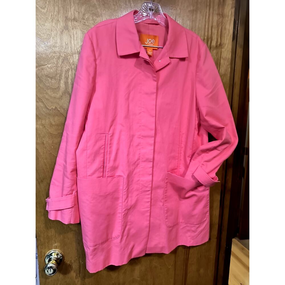 2224. Women's Joe Fresh Trench Style Coat Jacket Pink with Orange Trim Pockets